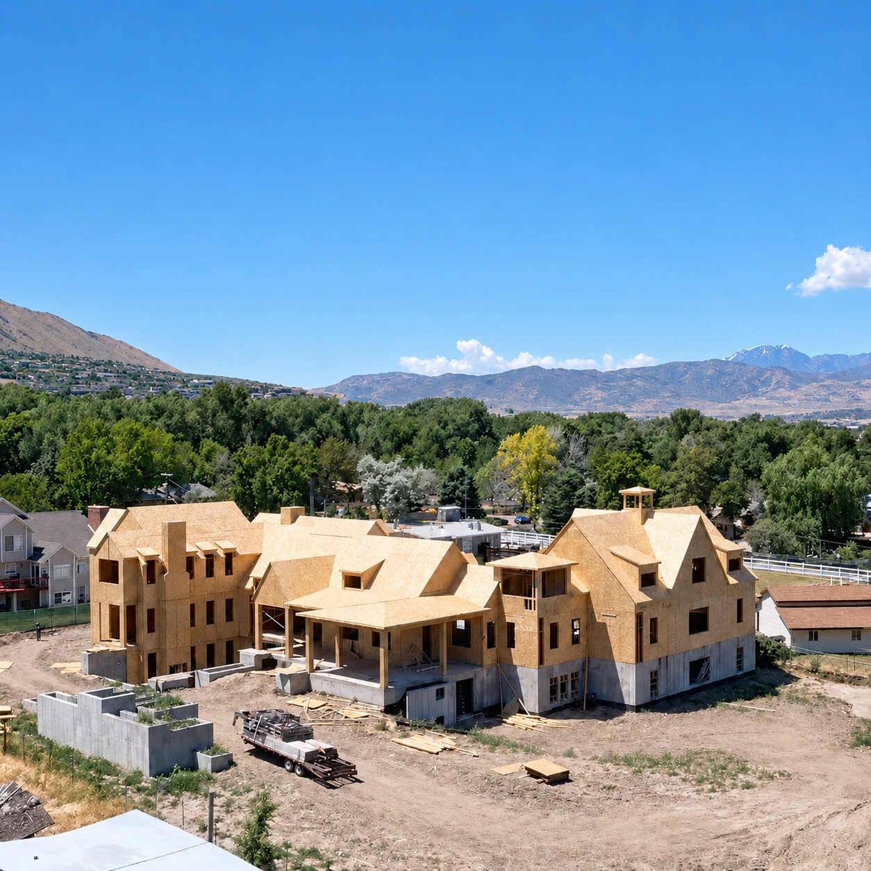 Jackson Custom Residence framed by JMO, with the Utah mountains behind it