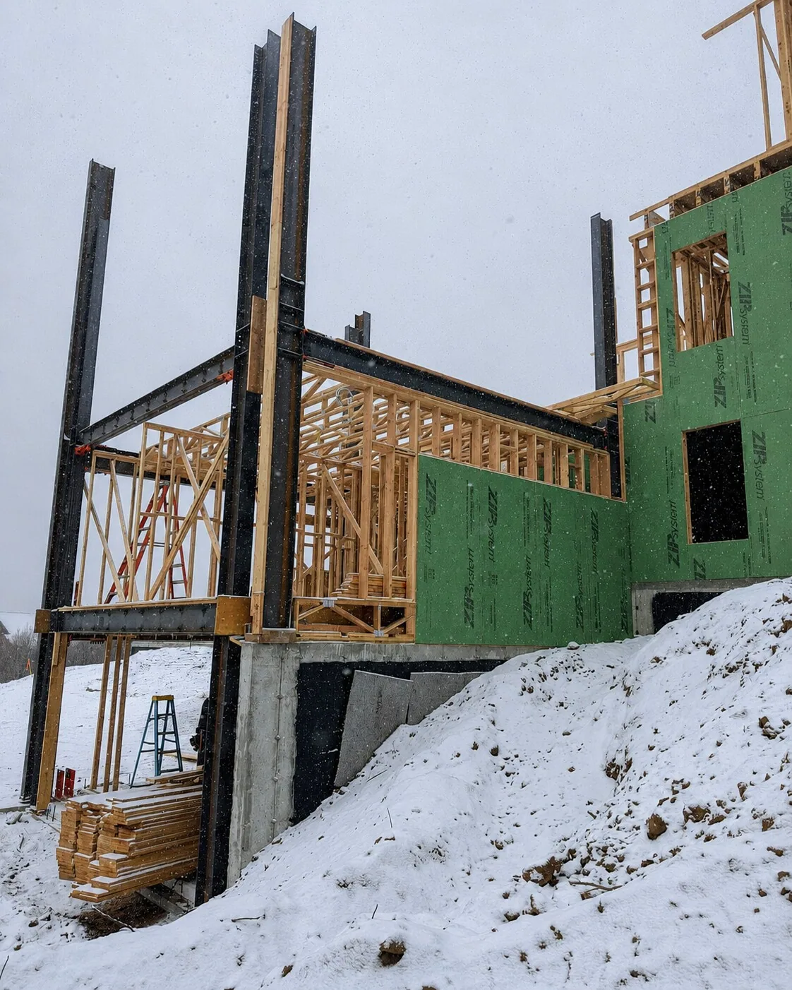 Lake View Residence framing under construction in Garden City, Utah
