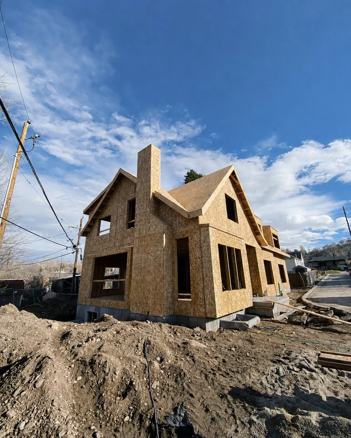 Custom home framing at the Liberty Commons project in Salt Lake City, Utah